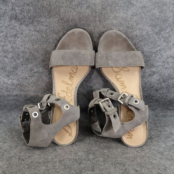 Sam Edelman Shoes Womens 6.5 Heeled Sandals Ankle Straps Leather Block Heel Grey - Picture 8 of 15